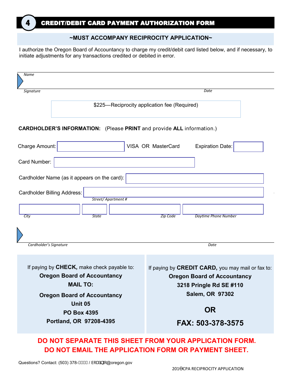 CPA Reciprocity Application Form - Oregon, Page 5