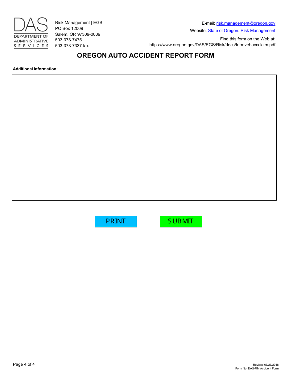 Form DAS-RM Oregon Auto Accident Report Form - Oregon, Page 4