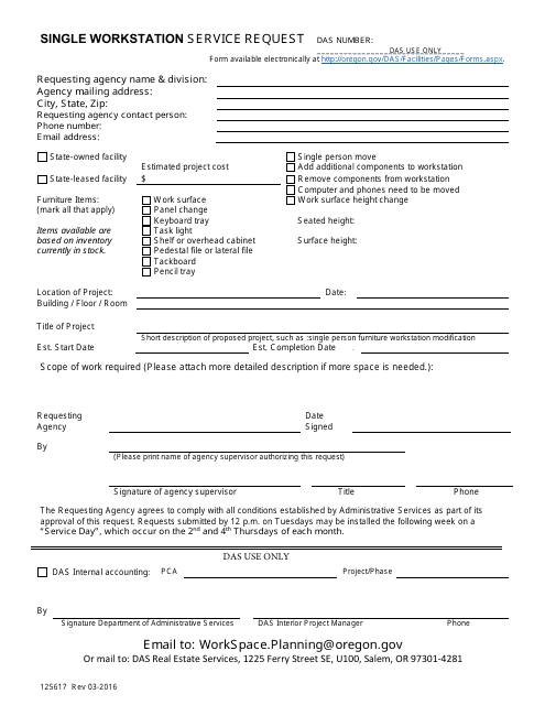 Form 125617 Single Workstation Service Request - Oregon
