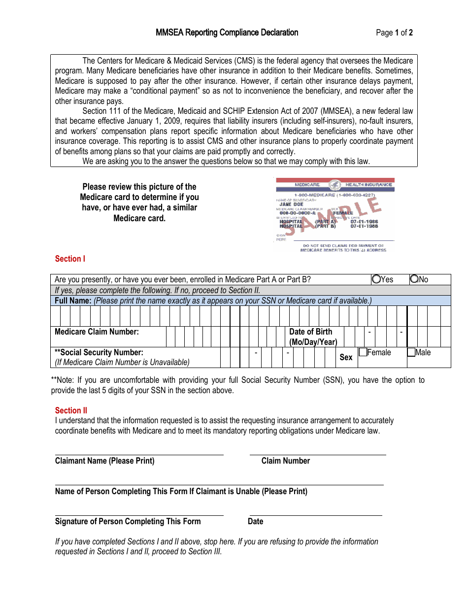 Mmsea Reporting Compliance Declaration - Oregon, Page 1