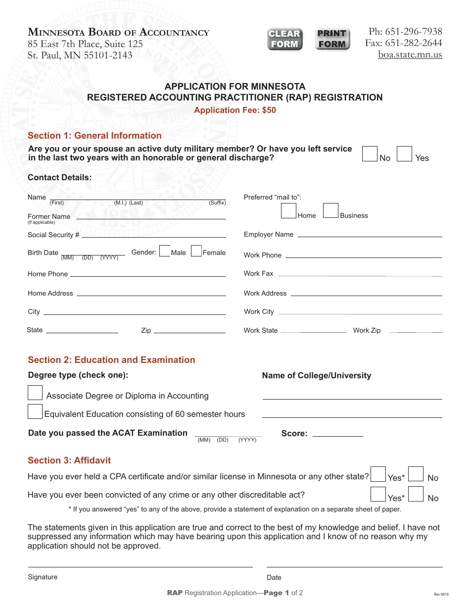 Application for Minnesota Registered Accounting Practitioner (Rap) Registration - Minnesota, Page 2