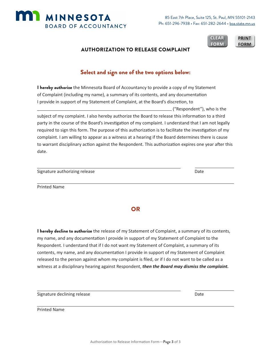 Complaint Registration Form - Minnesota, Page 3