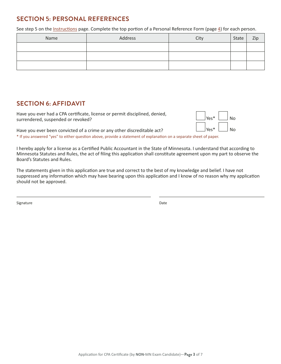 Application for Minnesota CPA Certificate (License) by Non-minnesota Exam Candidate - Minnesota, Page 4