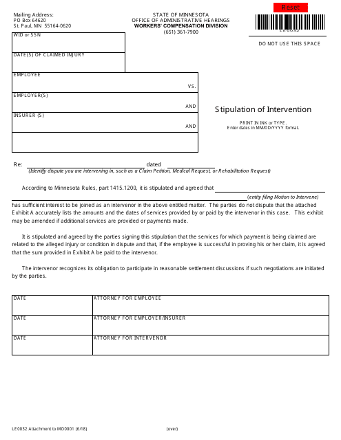 Form LE0032 Stipulation of Intervention - Minnesota