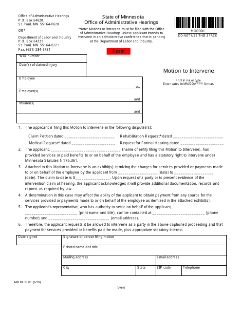 Form MN MO0001 Motion to Intervene - Minnesota