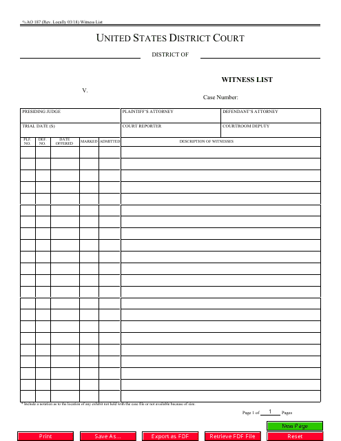 Form AO187 Witness List - Minnesota