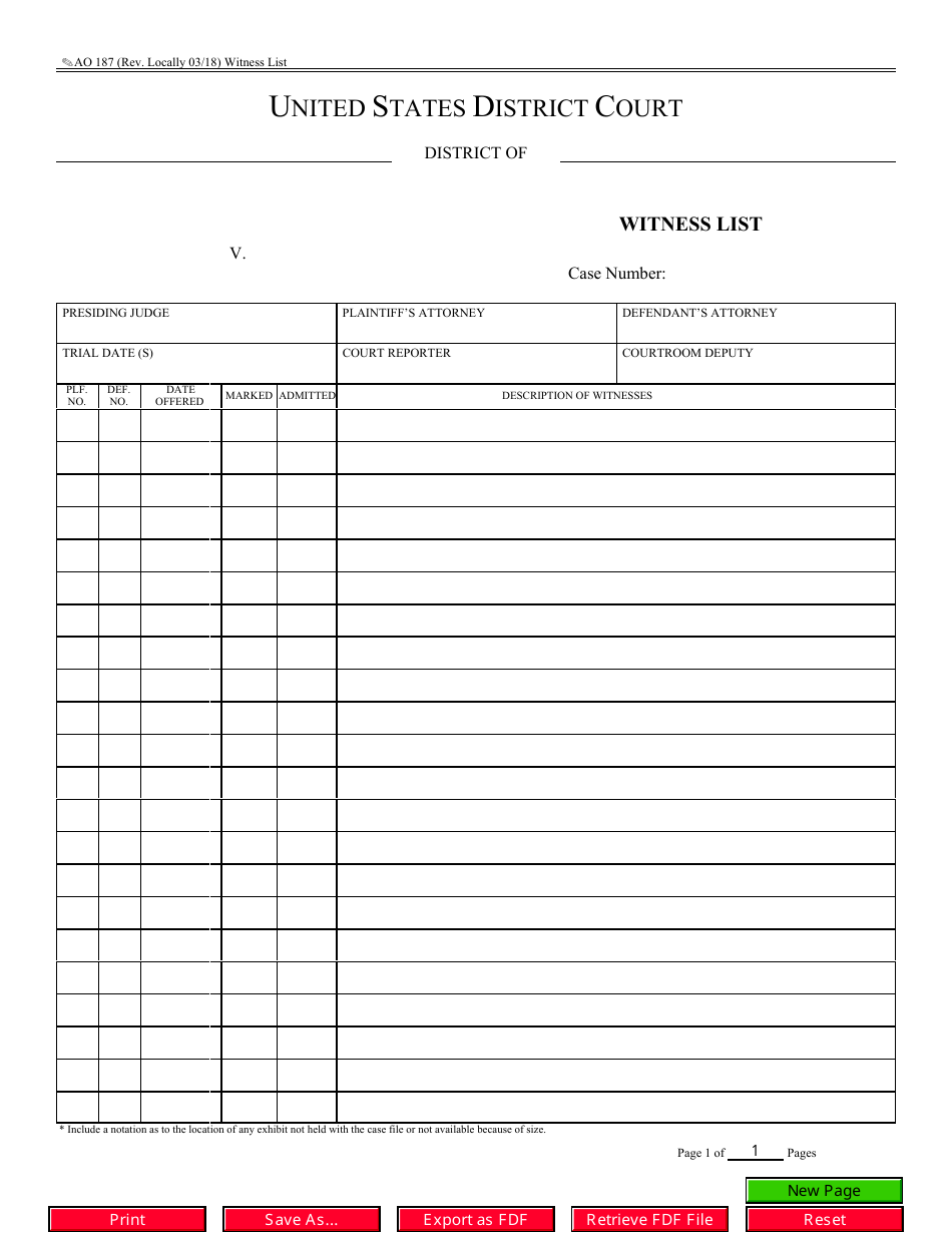 Form AO187 Witness List - Minnesota, Page 1