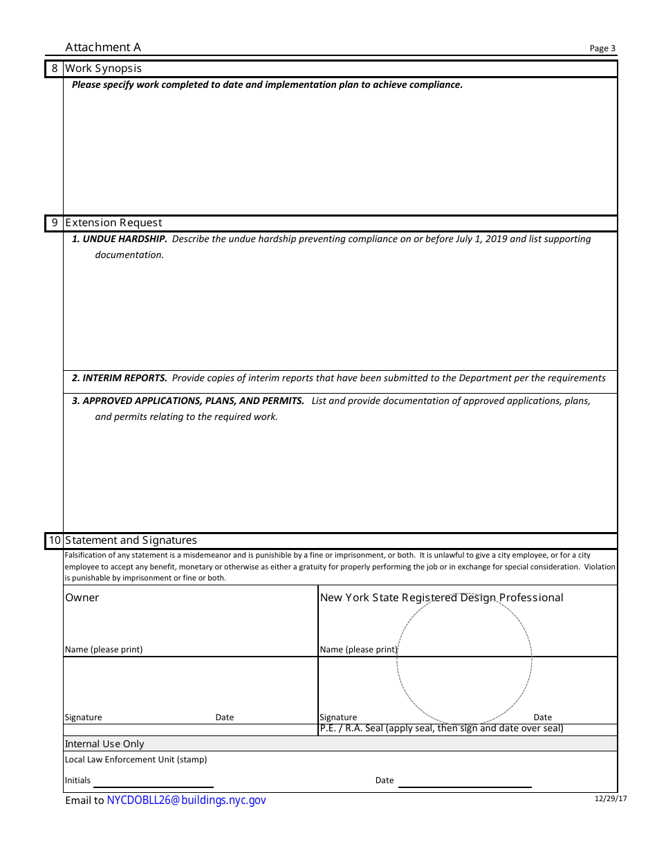 Form LL26 / 04-14 Attachment A Local Law 26 / 04 14 Year / Final Sprinkler Report  Application for Extension - New York City, Page 3