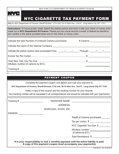Nyc Cigarette Tax Payment Form - New York City Download Pdf