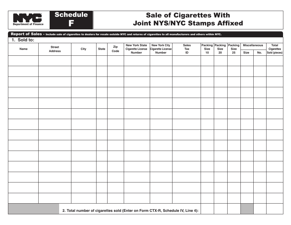 Form CTX-R Cigarette Tax Activity Report - New York City, Page 10