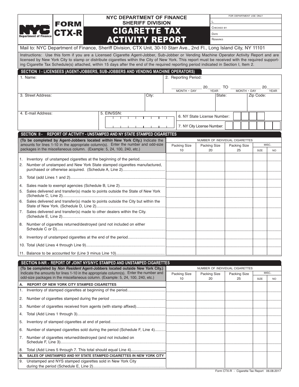 Form CTX-R Cigarette Tax Activity Report - New York City, Page 3