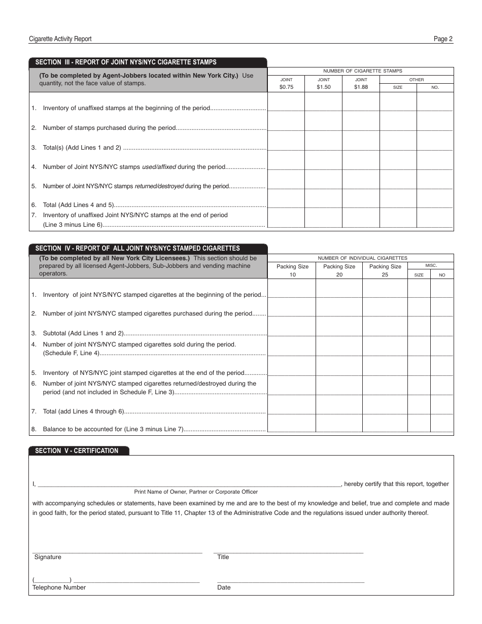 Form CTX-R Cigarette Tax Activity Report - New York City, Page 4
