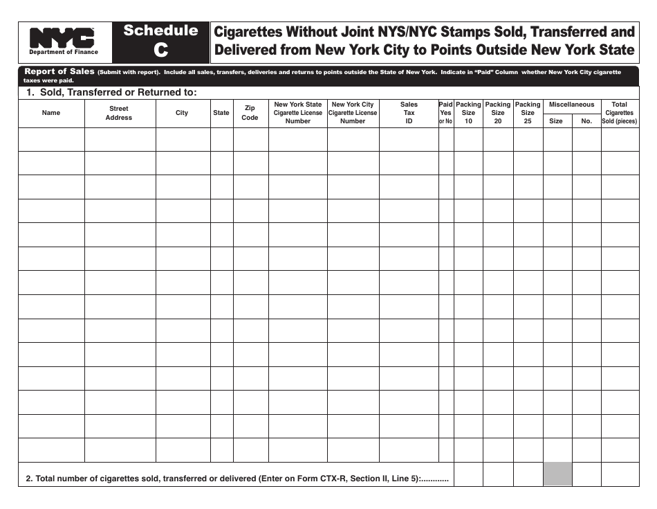 Form CTX-R Cigarette Tax Activity Report - New York City, Page 7