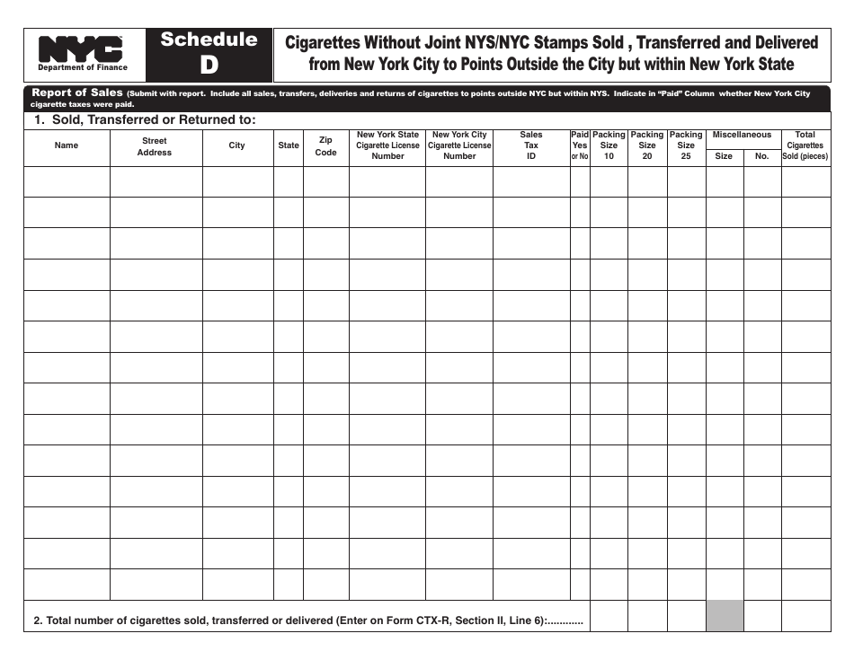 Form CTX-R Cigarette Tax Activity Report - New York City, Page 8