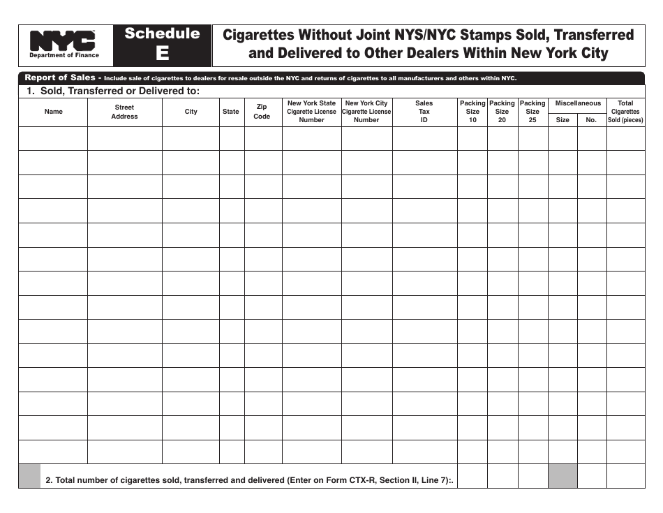 Form CTX-R Cigarette Tax Activity Report - New York City, Page 9