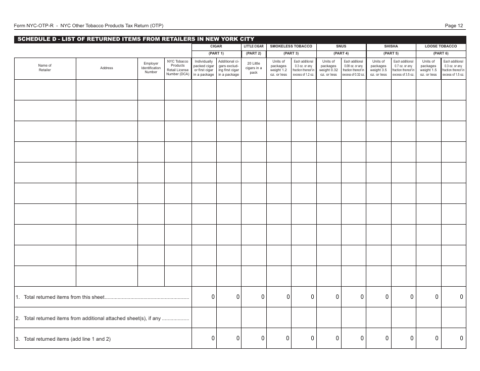 Form OTP-R Nyc Other Tobacco Products Tax Return (Otp) - New York City, Page 12