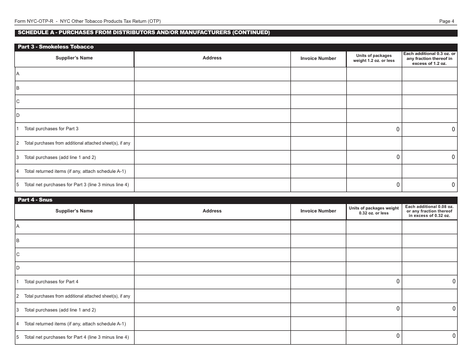 Form OTP-R Nyc Other Tobacco Products Tax Return (Otp) - New York City, Page 4