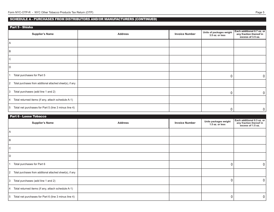 Form OTP-R Nyc Other Tobacco Products Tax Return (Otp) - New York City, Page 5