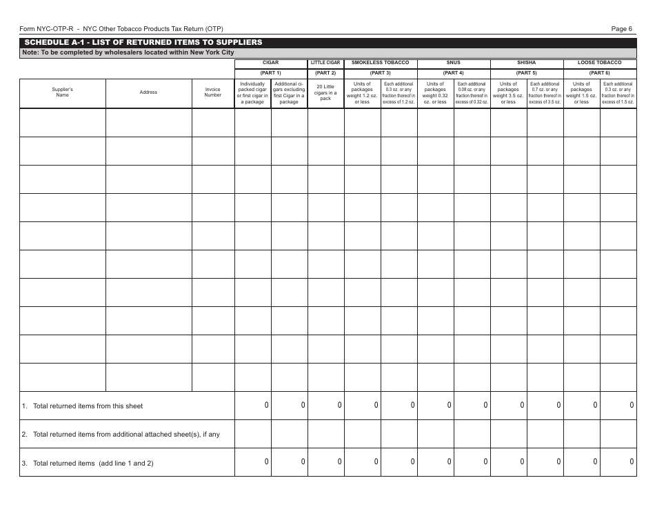 Form OTP-R Nyc Other Tobacco Products Tax Return (Otp) - New York City, Page 6