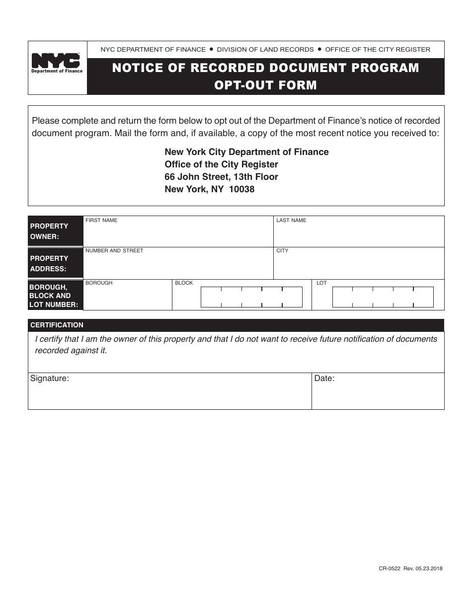 Form CR0522 Fill Out, Sign Online and Download Printable PDF, New