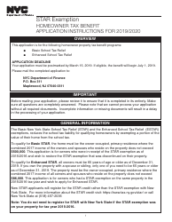 Document preview: Star Exemption Homeowner Tax Benefit Application for 2019/2020 - New York City