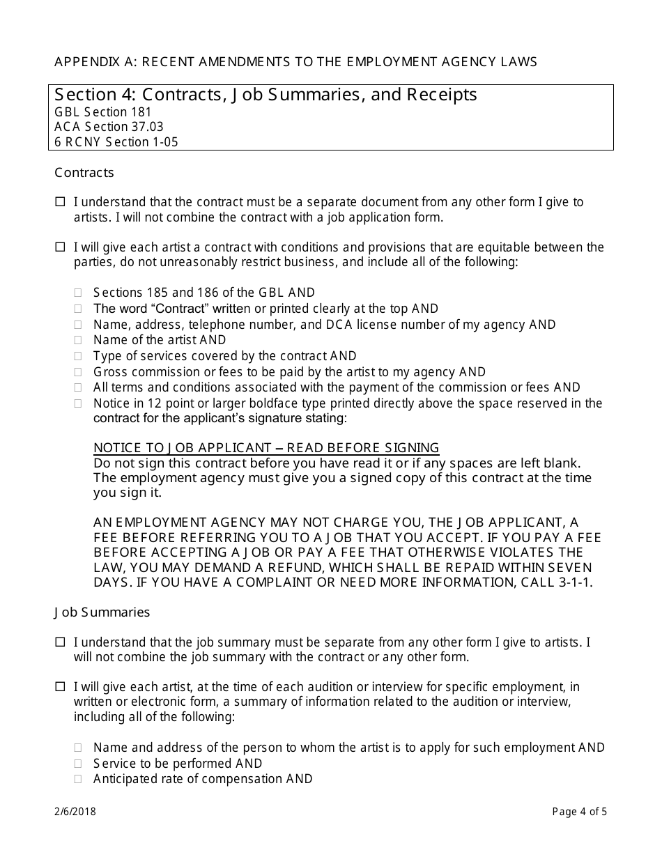 Theatrical Employment Agency Renewal Self-certification - New York City, Page 4