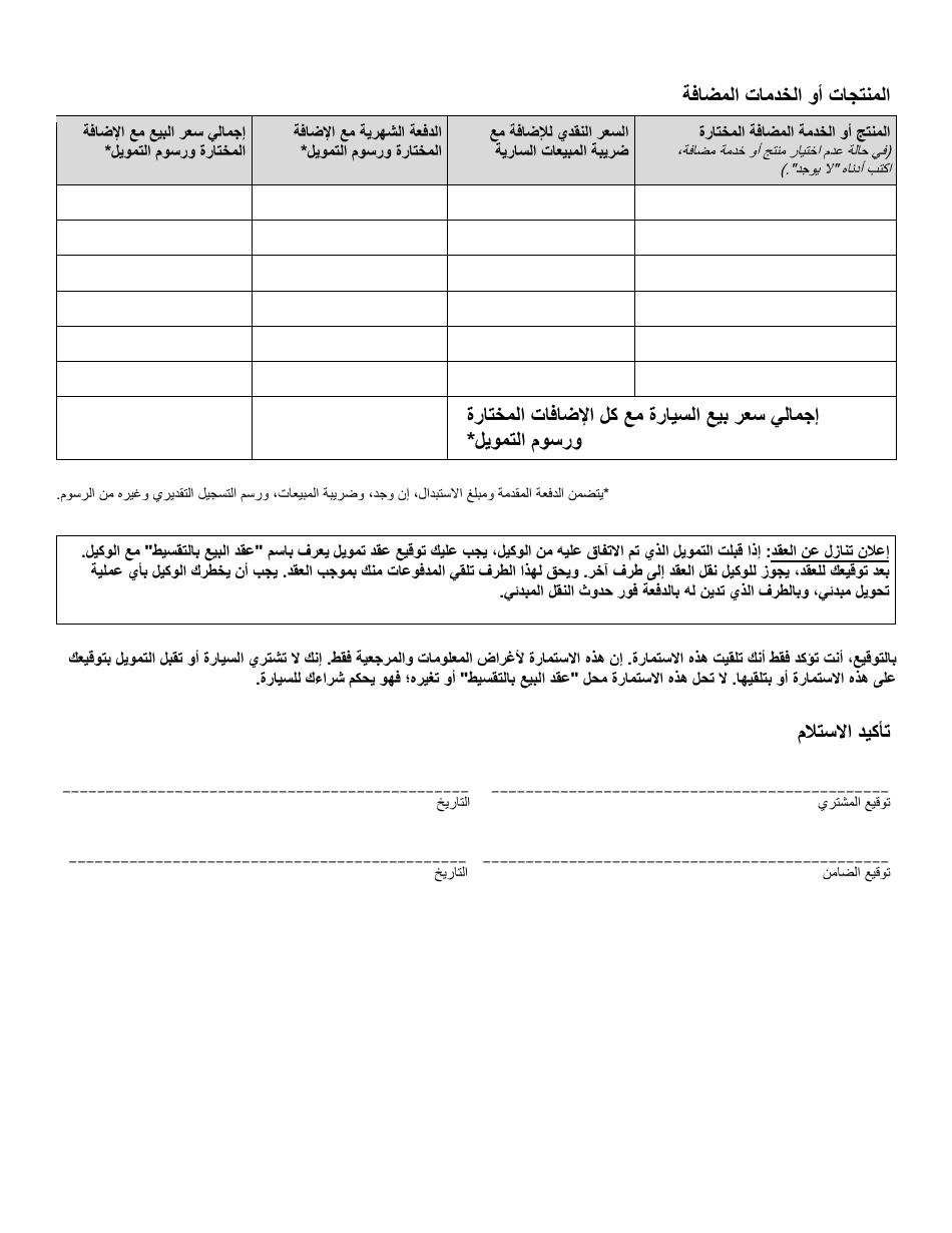 Financing Disclosure - Sale of Used Car - New York City (Arabic), Page 2