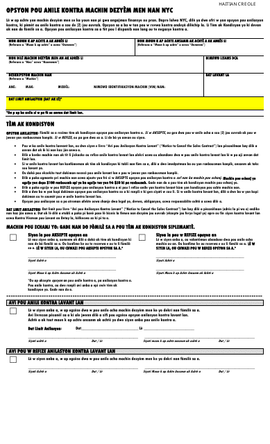 Nyc Used Car Contract Cancellation Option - New York City (Haitian Creole) Download Pdf