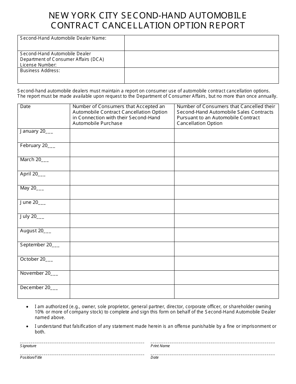 New York City Second-Hand Automobile Contract Cancellation Option Report - New York City, Page 1