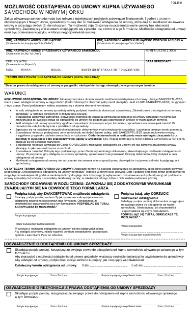 Nyc Used Car Contract Cancellation Option - New York City (Polish) Download Pdf