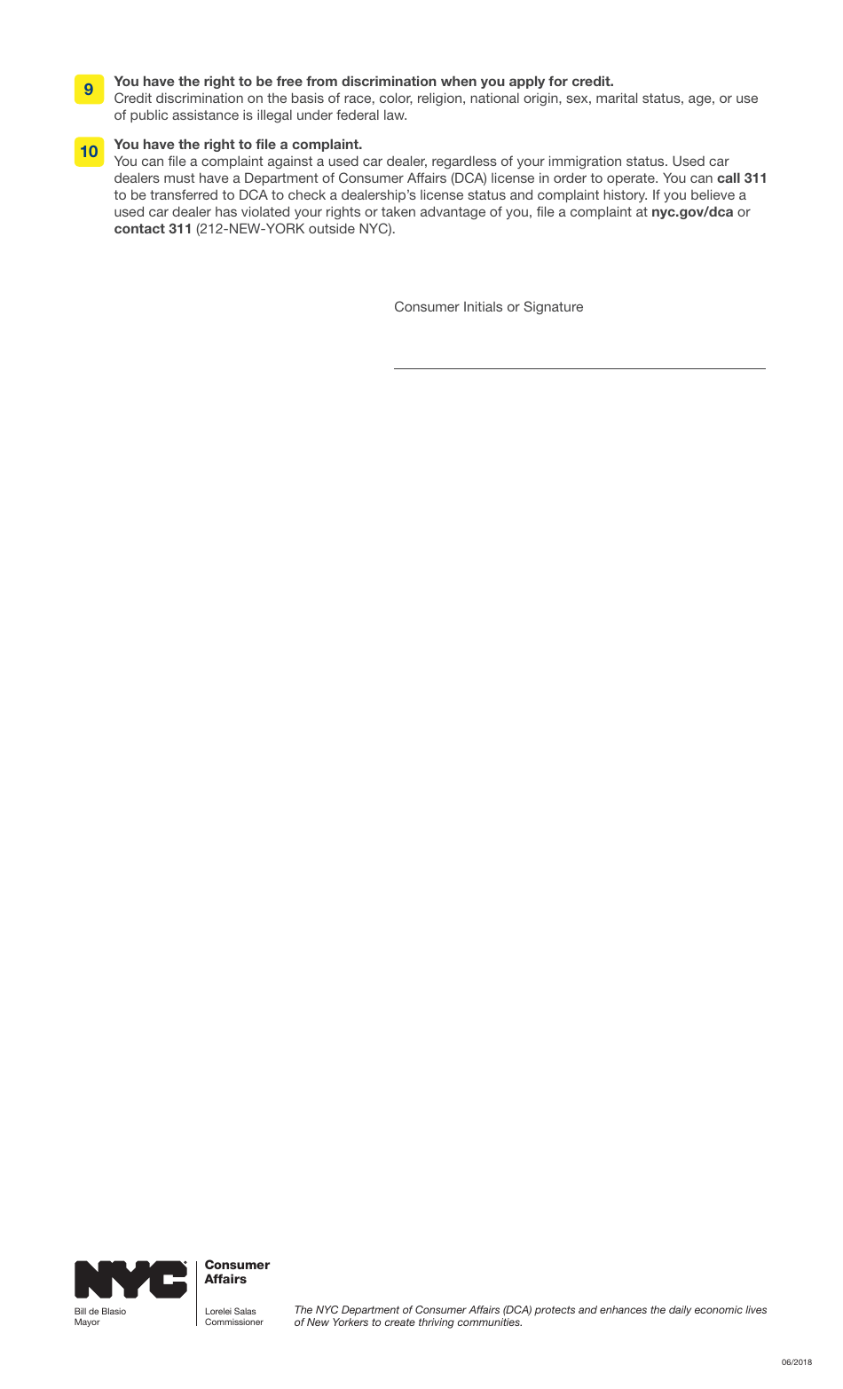 Used Car Consumer Bill of Rights - New York City, Page 2