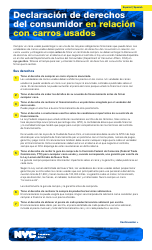 Declaracion De Derechos Del Consumidor En Relacion Con Carros Usados - New York City (Spanish)