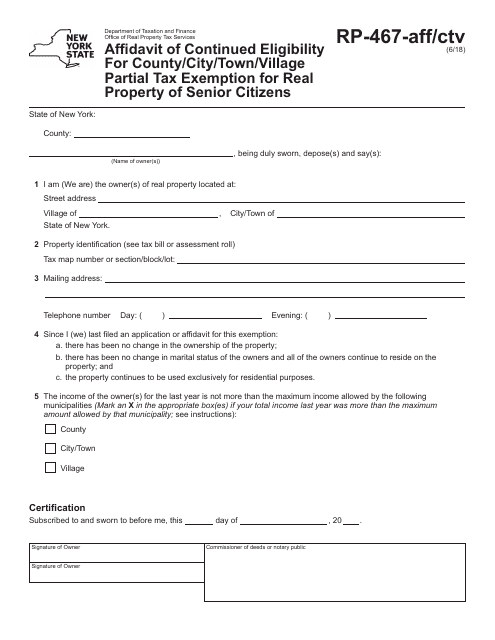 Form RP-467-AFF/CTV  Printable Pdf