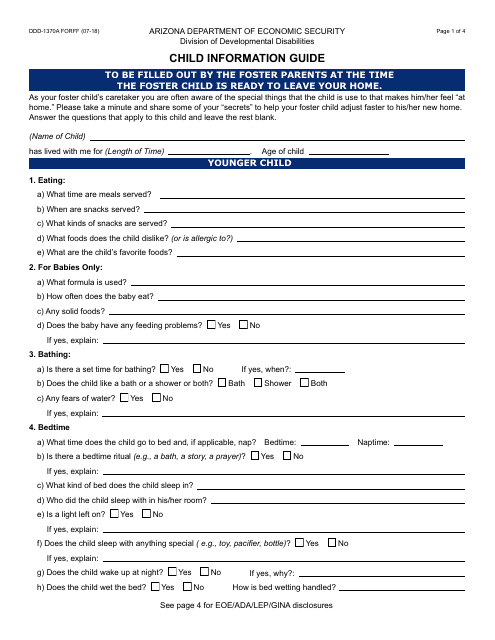 Form DDD-1370A FORFF Child Information Guide - Arizona