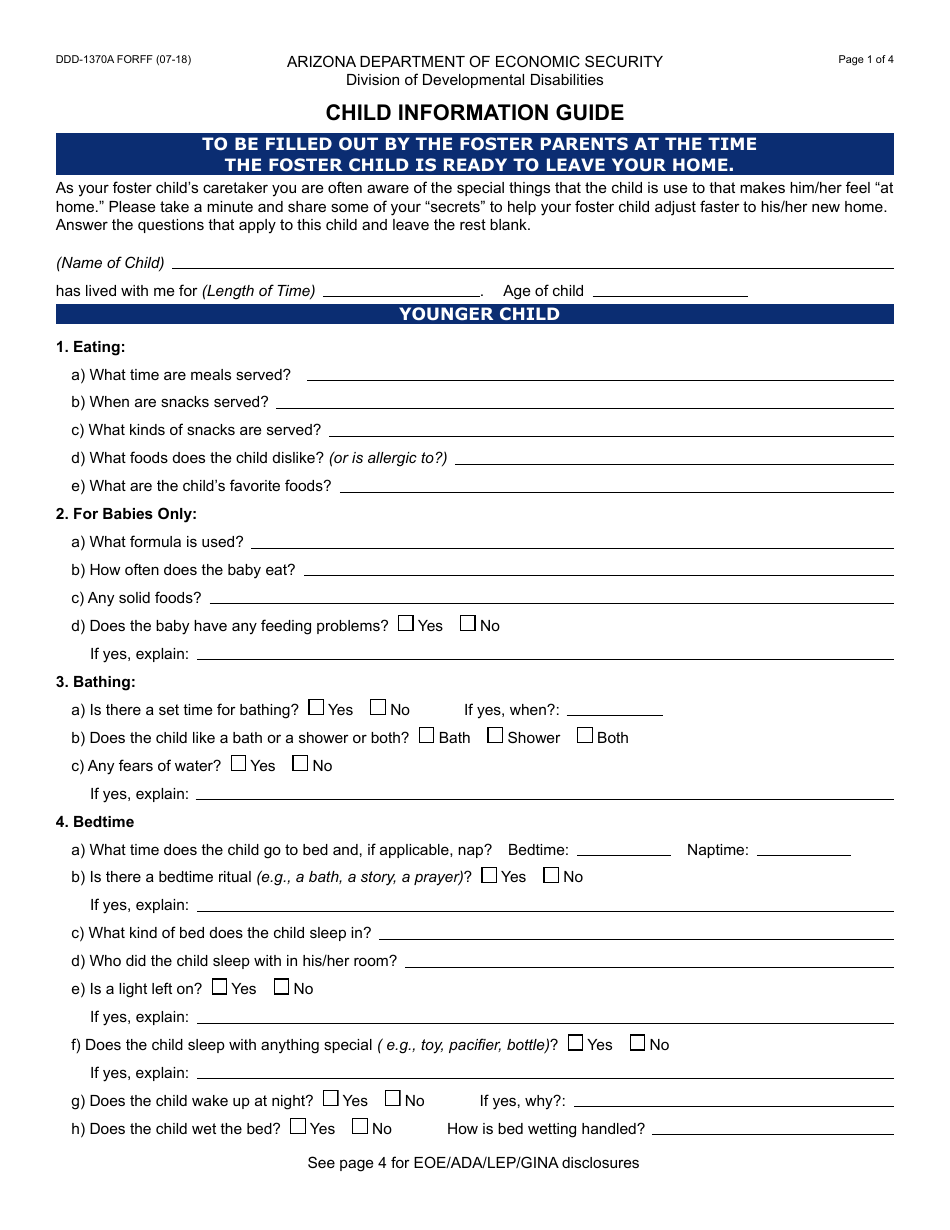 Form DDD-1370A FORFF Child Information Guide - Arizona, Page 1
