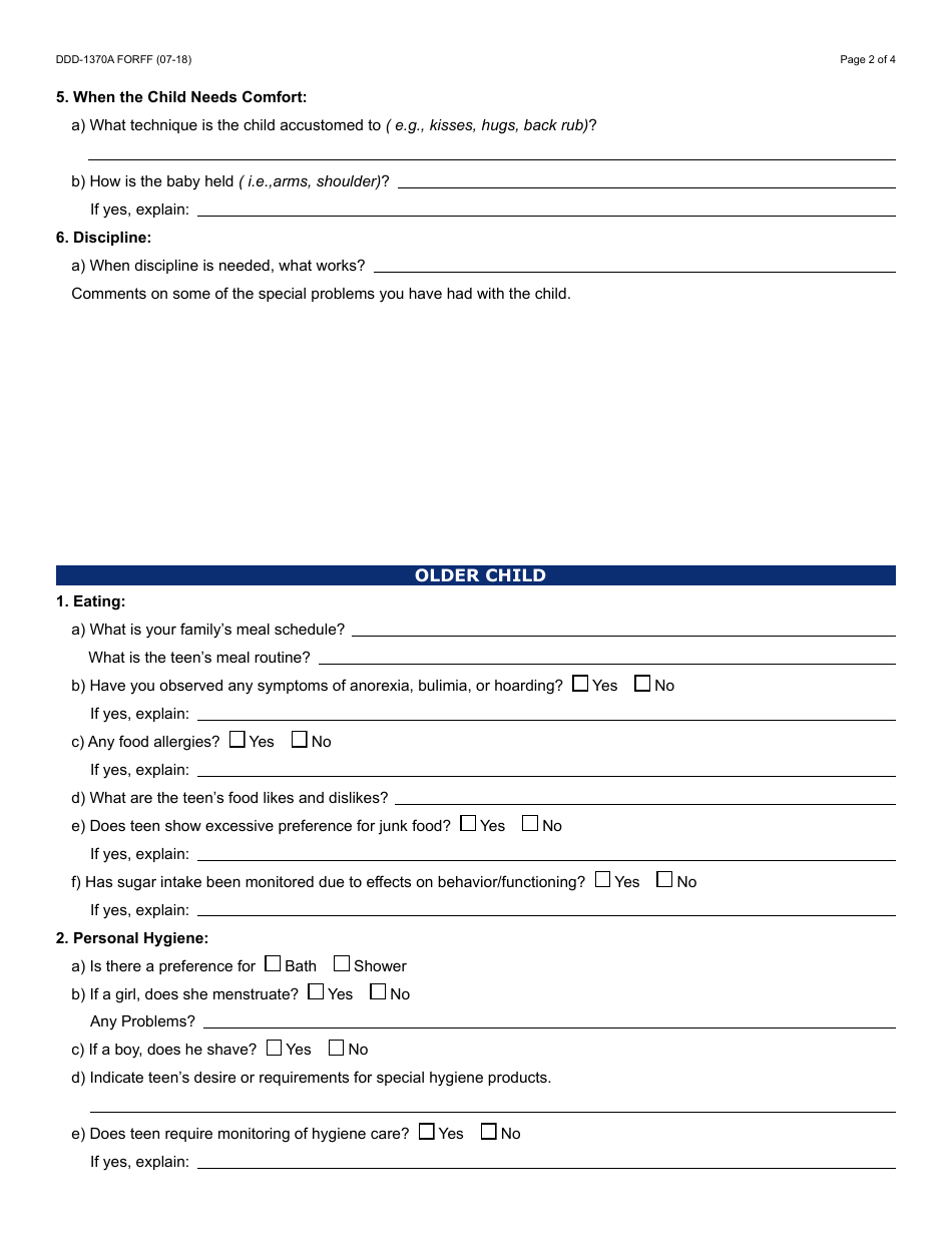 Form DDD-1370A FORFF Child Information Guide - Arizona, Page 2