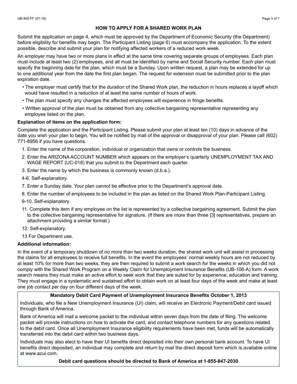 Form UB-400-FF Shared Work Plan Application - Arizona, Page 4
