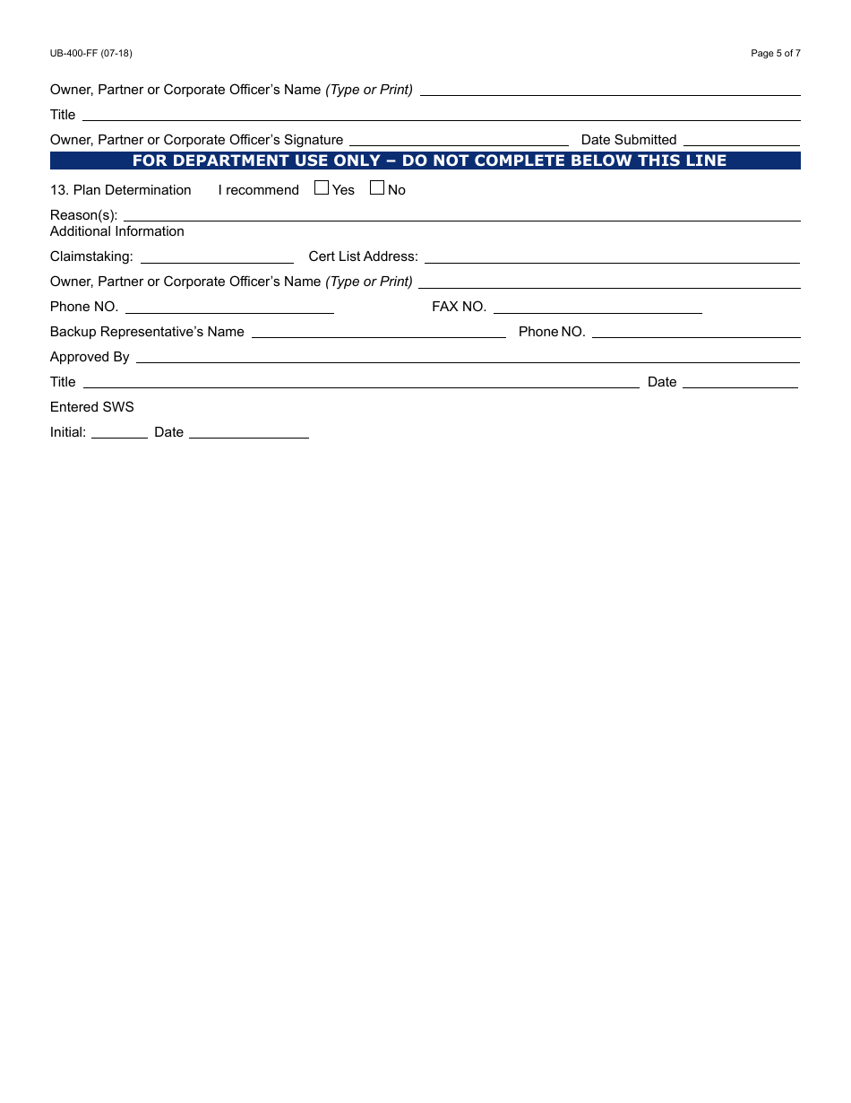Form UB-400-FF Shared Work Plan Application - Arizona, Page 6