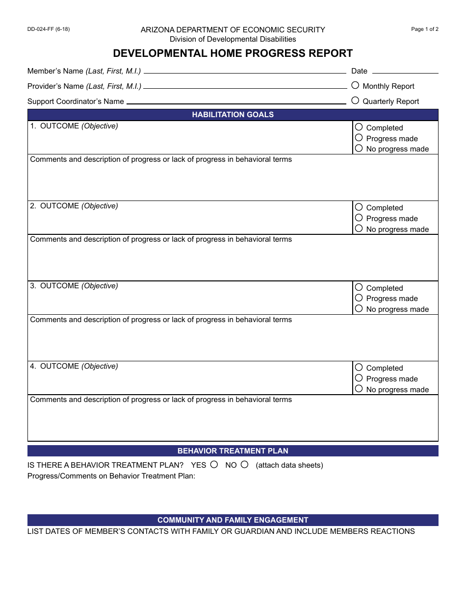 Form DD-024-FF Download Fillable PDF or Fill Online Developmental Home ...