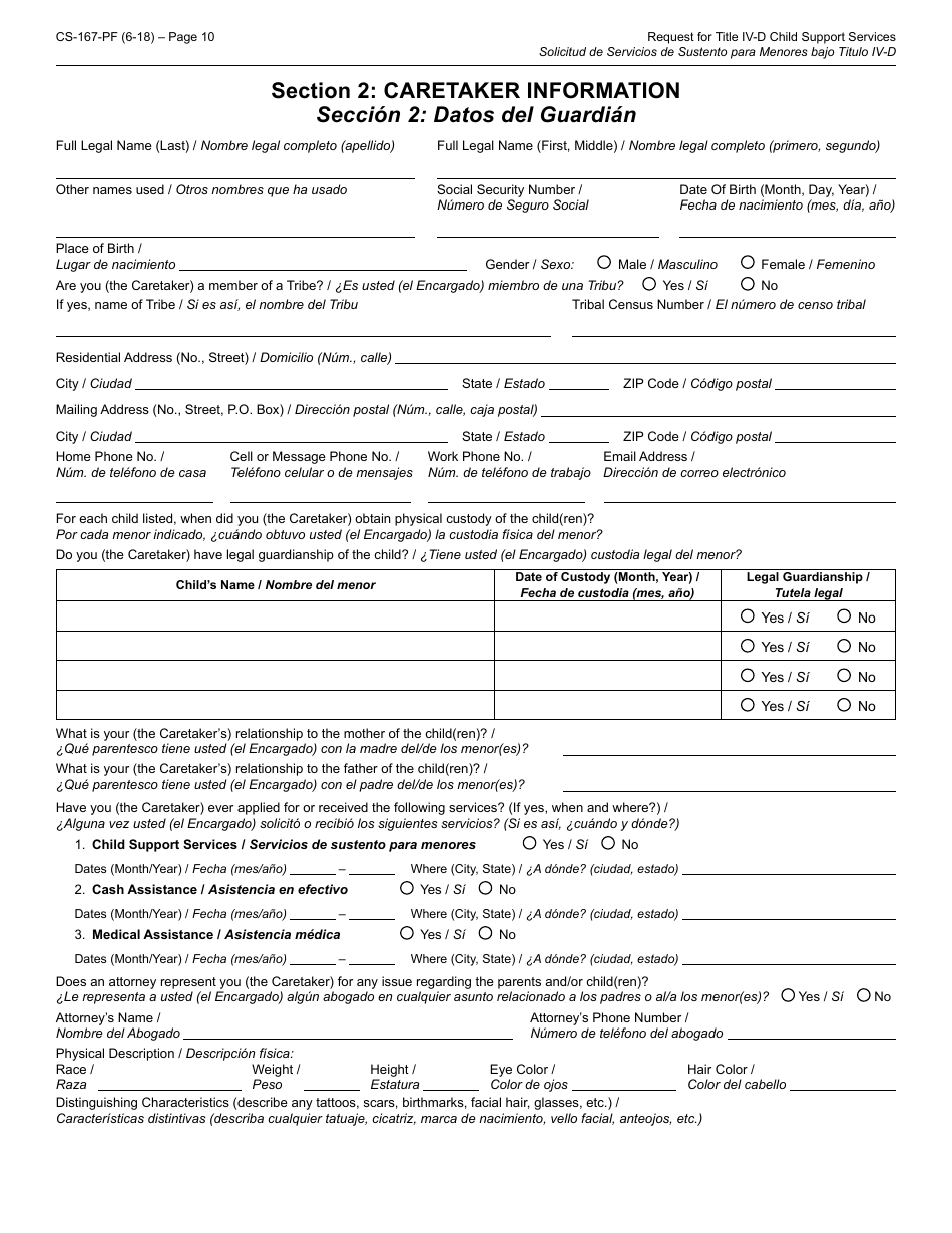 Form CS-167-PF Request for Title IV-D Child Support Services and Applicants Rights and Responsibilities - Arizona, Page 10