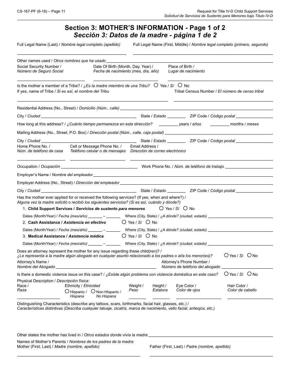 Form CS-167-PF Request for Title IV-D Child Support Services and Applicants Rights and Responsibilities - Arizona, Page 11