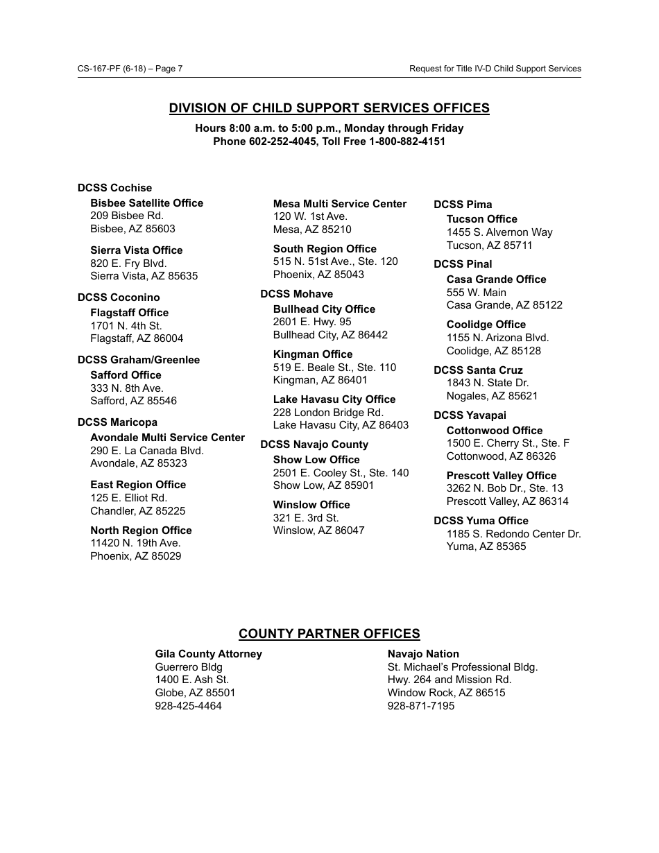 Form CS-167-PF Request for Title IV-D Child Support Services and Applicants Rights and Responsibilities - Arizona, Page 7