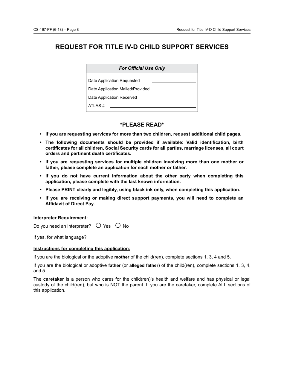 Form CS-167-PF Request for Title IV-D Child Support Services and Applicants Rights and Responsibilities - Arizona, Page 8
