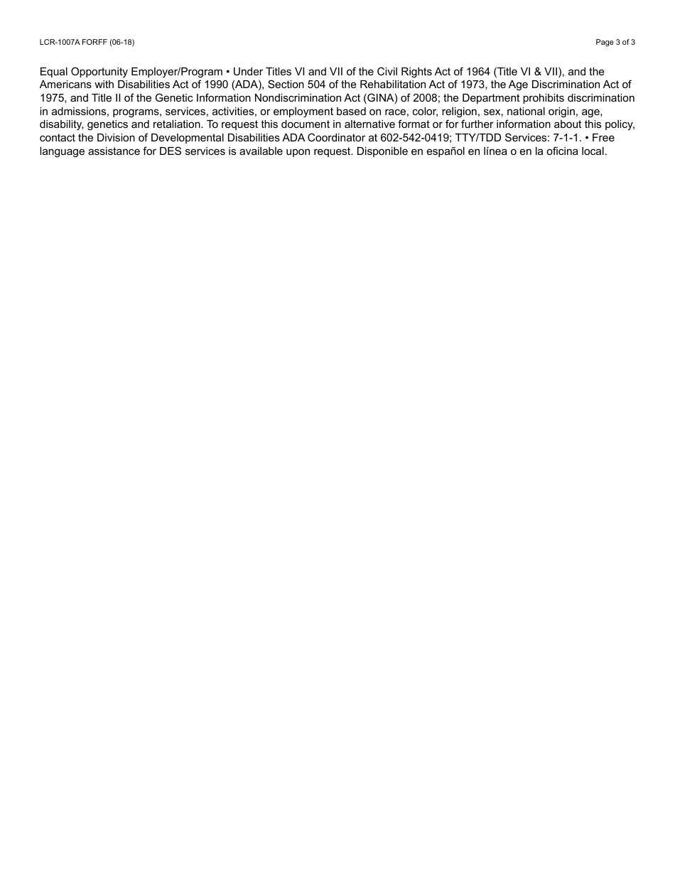 Form LCR-1007A FORFF Home Visit Report Supplement to Notice of Inspection and Due Process Rights - Arizona, Page 3