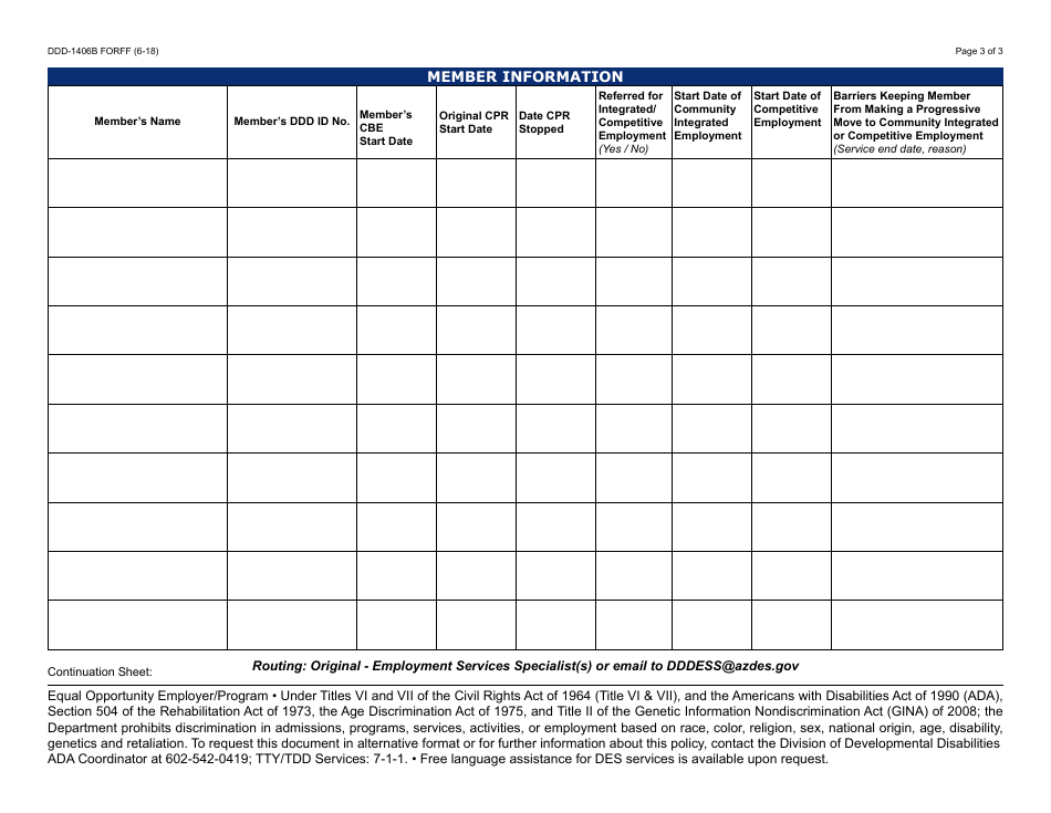 Form DDD-1406B FORFF Career Preparation and Readiness - Six-Month Report - Arizona, Page 3