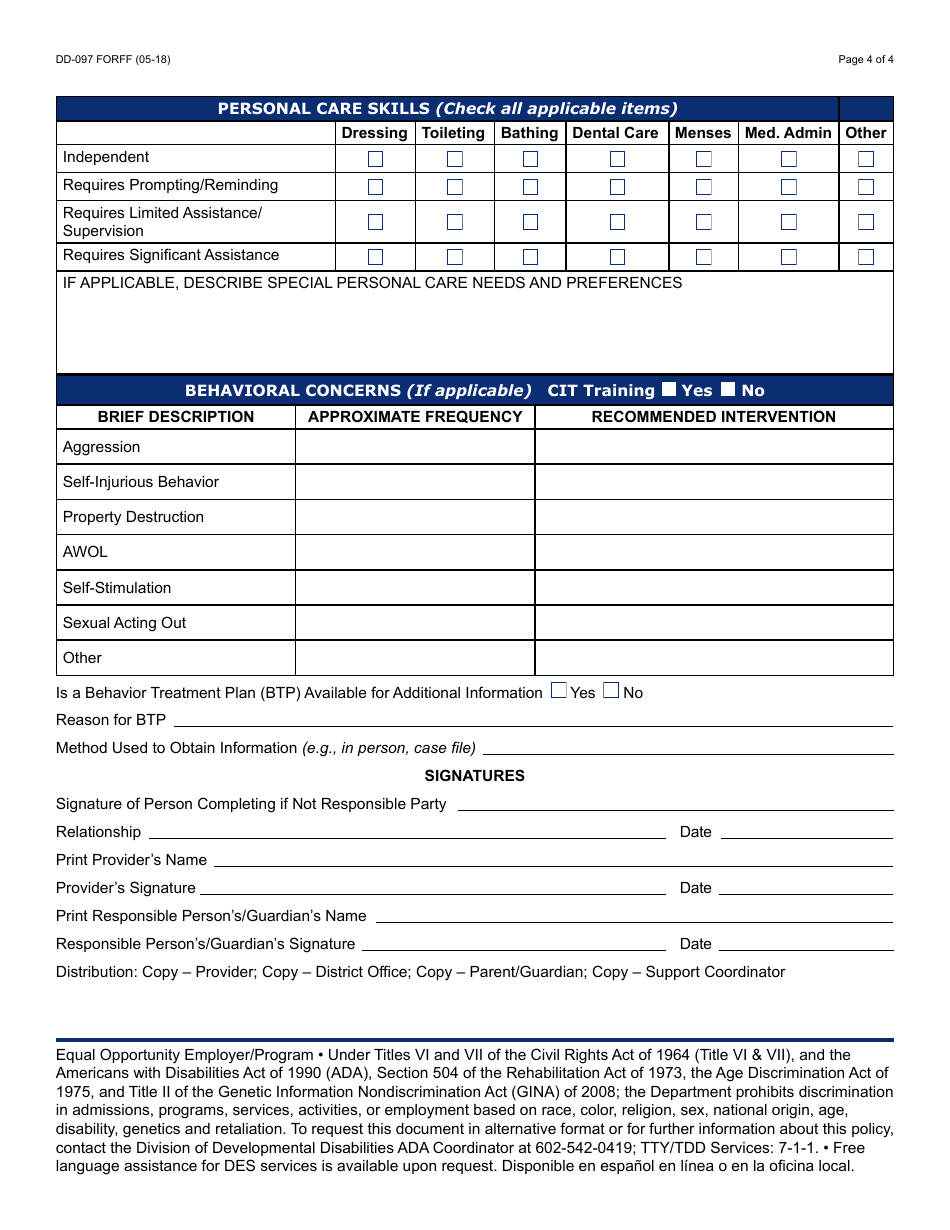 Form DD-097 FORFF Pre-service Provider Orientation - Arizona, Page 4
