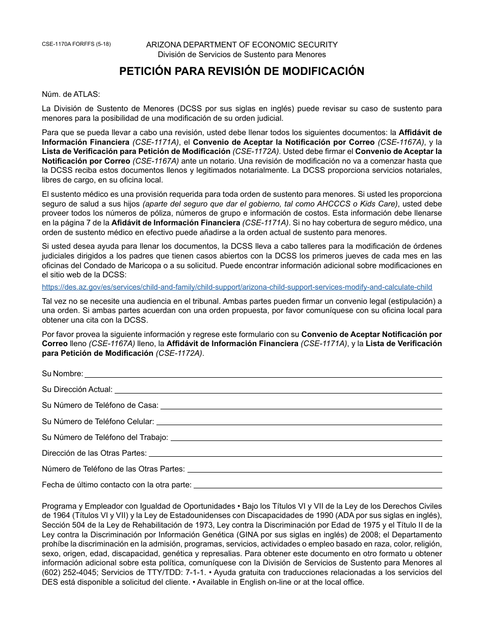 Form CSE-1178A FORFFS Paquete De Modificacion De Sustento Para Menores - Arizona, Page 3