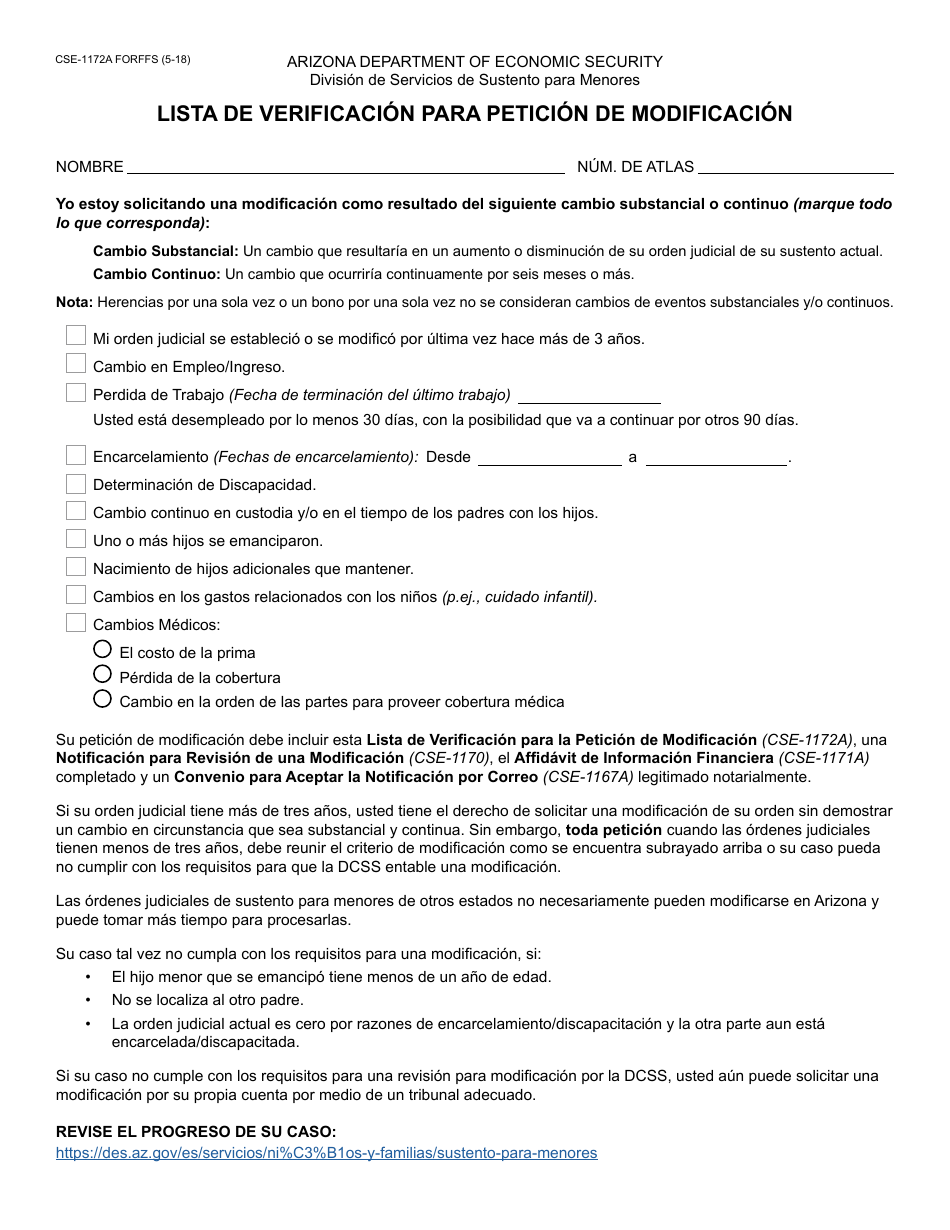 Form CSE-1178A FORFFS Paquete De Modificacion De Sustento Para Menores - Arizona, Page 4