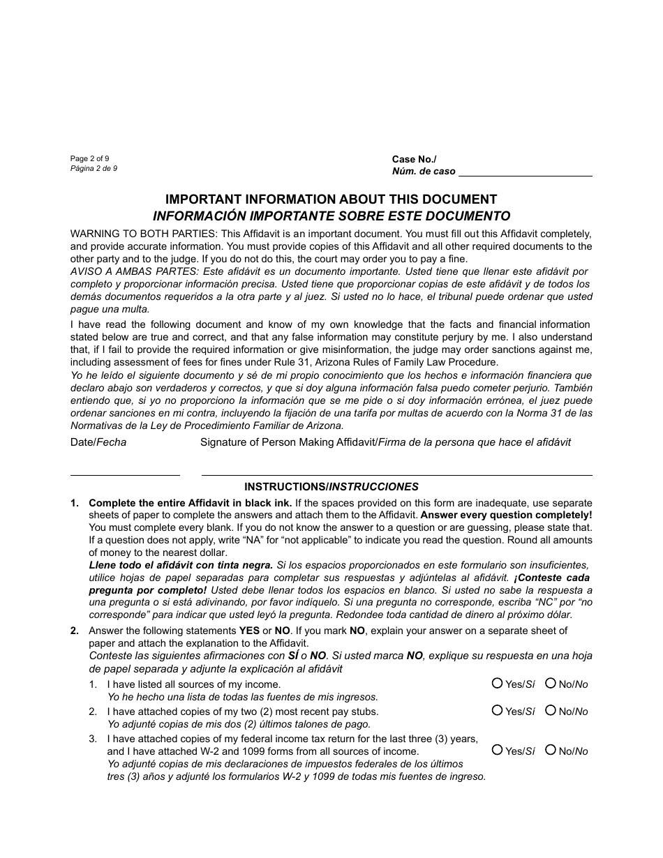Form CSE-1178A FORFFS Paquete De Modificacion De Sustento Para Menores - Arizona, Page 7