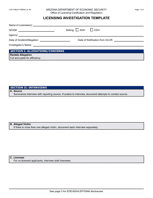 Form LCR-1080A FORENG  Printable Pdf